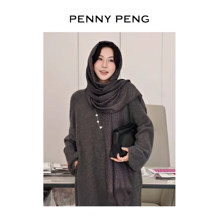 PENNYPENG满天星早秋出游穿搭重工烫钻羊绒时尚洋气百搭设计围巾
