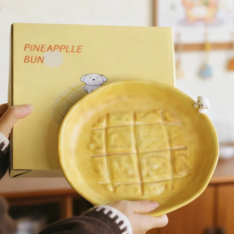 泽滕家儿童奶油风吐司甜品点心蛋糕菜盘零食水果沙拉卡通碟长盘子