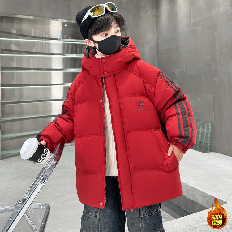 男童棉服外套冬季加厚6-12岁潮款中大童男孩红色棉袄儿童棉衣洋气