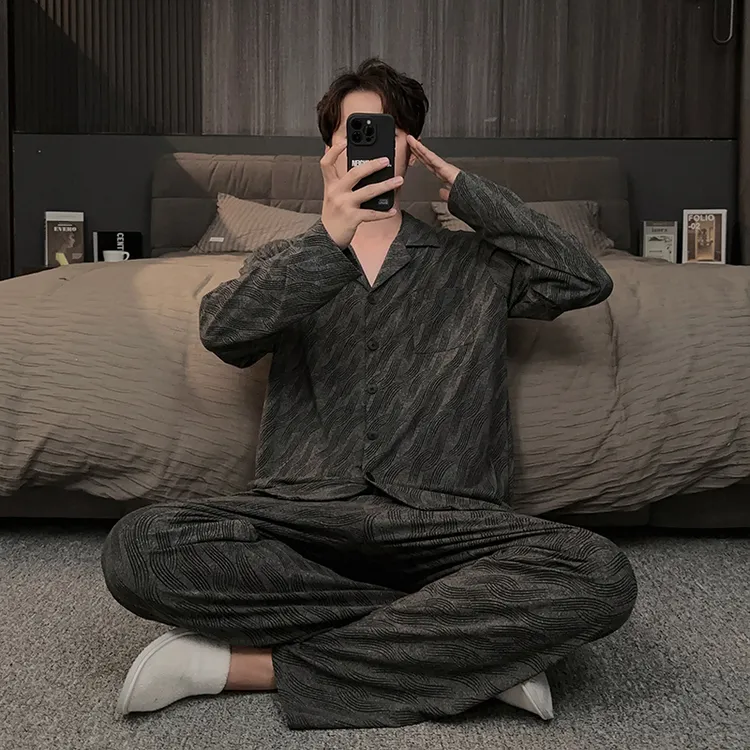 长袖长裤男士睡衣春秋季锁温棉套装休闲简约风可外穿家居服秋冬款
