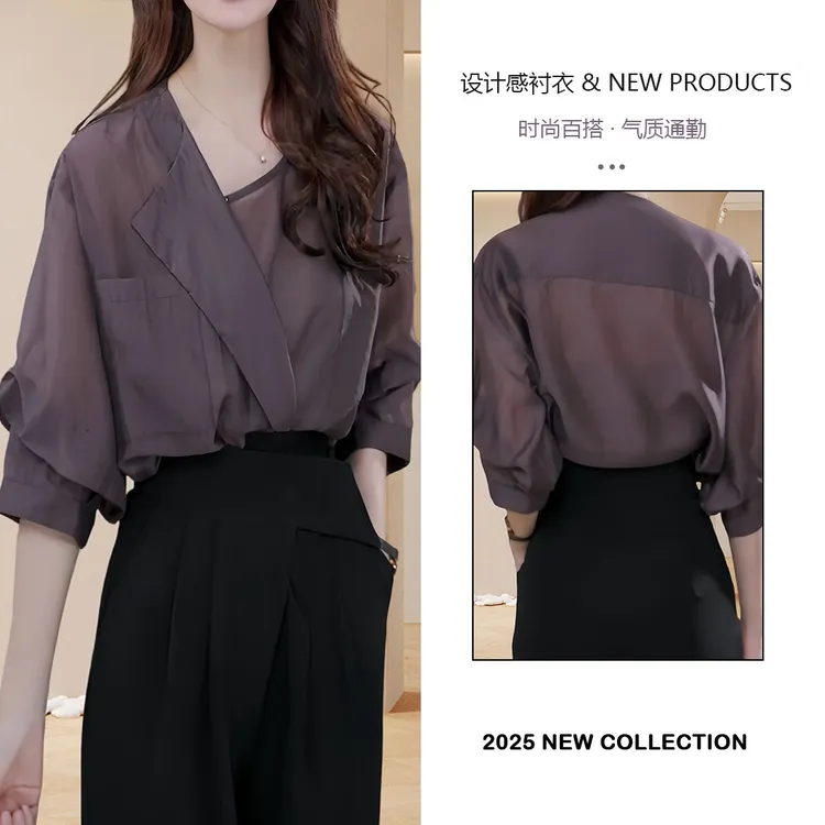 春游出行衬衣女2025夏季新款时尚通勤领口设计感百搭显瘦气质上衣