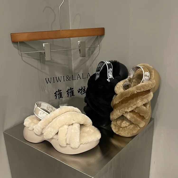 【维维啦】交叉牛京羊毛厚底半拖休闲两穿Y 25029-30