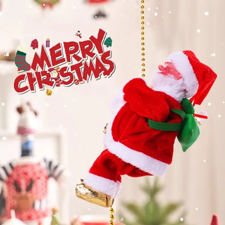 圣诞老人爬绳玩具爬梯爬烟囱电动爬珠会爬绳子的老人男女生小礼物