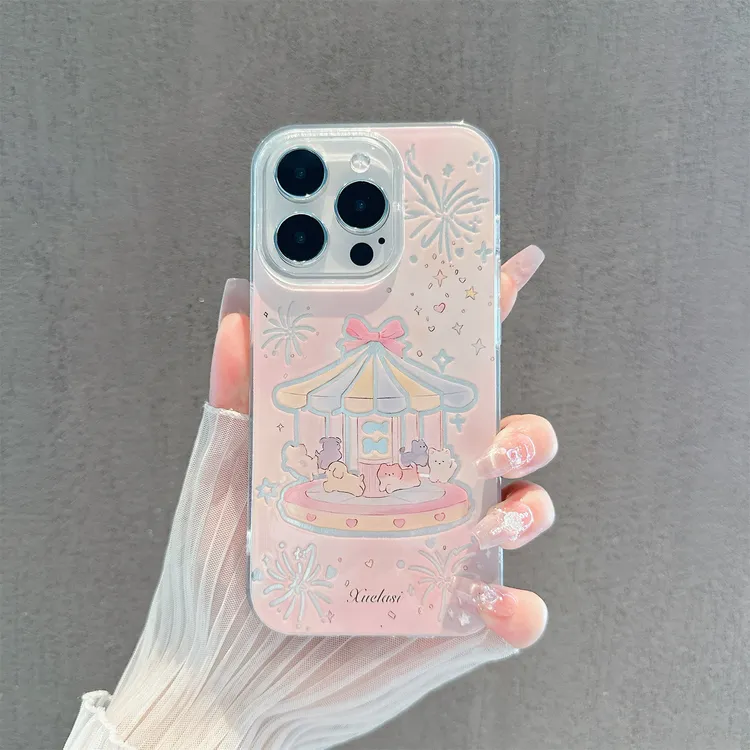 旋转木马适用苹果16华为vivo小米OPPO少女心iPhone15手机壳羽纱