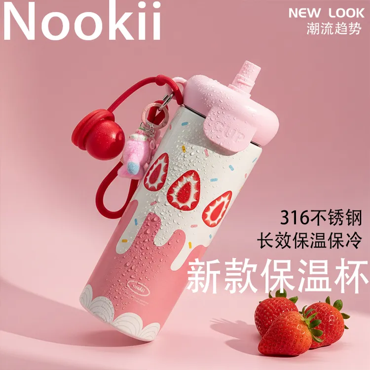 316不锈钢保温杯女新款2025高颜值便携吸管卡通可爱风圣诞礼物