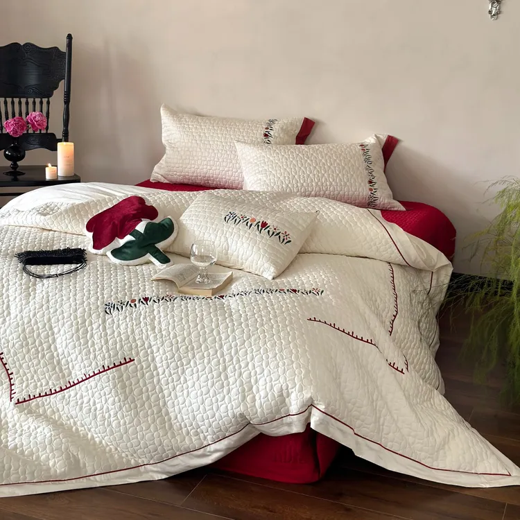 花花一家【小红花】-2026新品印花轻奢全棉被罩四件套机洗家用床盖