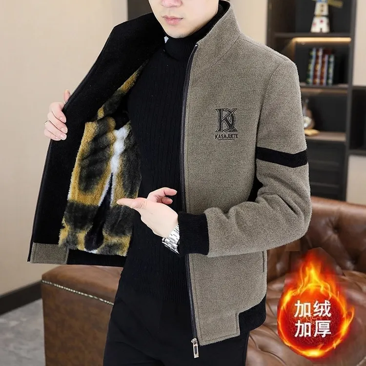2025年秋冬季新款潮流加绒加厚休闲保暖呢子夹克时尚短款外套男士