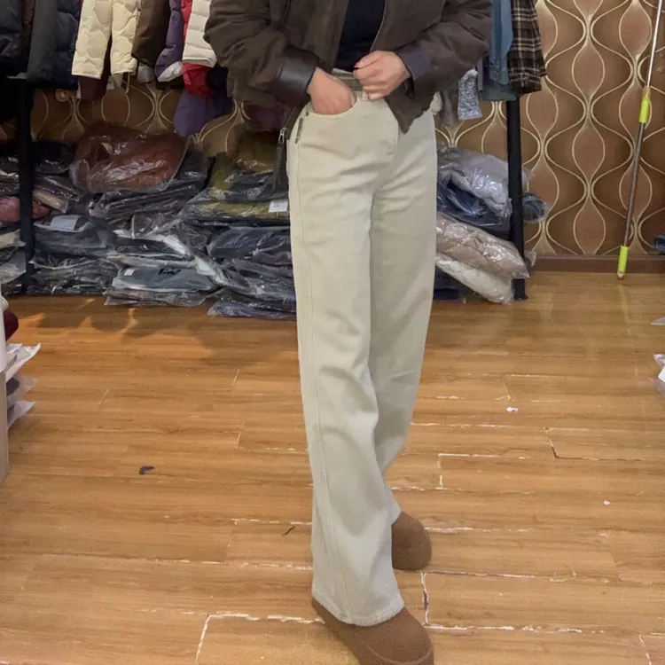 韩尤简同款百搭休闲直筒加绒加厚牛仔裤