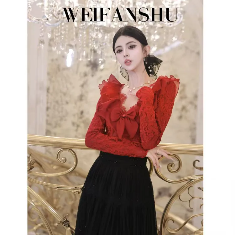 WEIFANSHU/魏凡舒【禁忌美神】秋冬新款重工气质蕾丝精致私定上衣