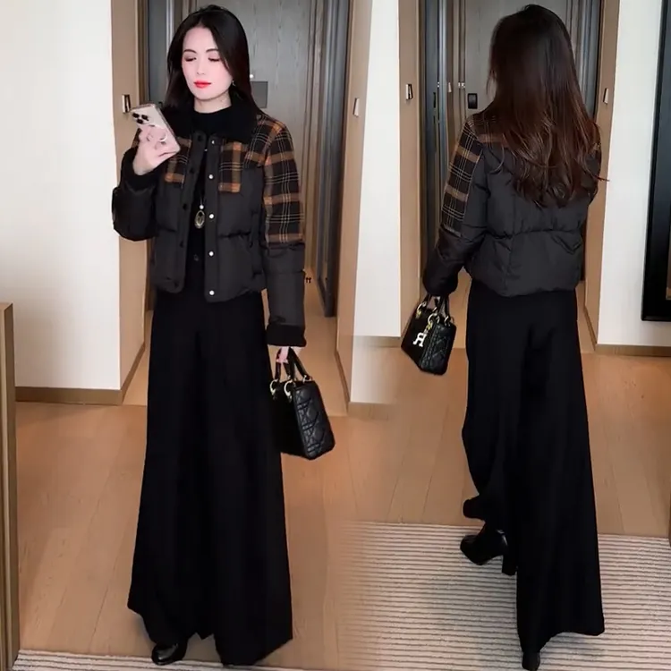 时尚格子棉服女2025冬季新款洋气宽松显瘦百搭休闲短款棉衣外套