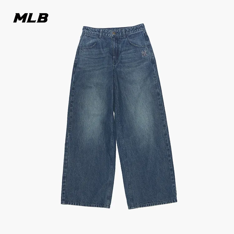 MLB官方女款流光风时尚休闲长裤潮流复古阔腿牛仔裤25夏新款DPB02