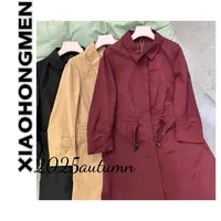 B002  2025秋季新款纯色气质收腰显瘦品牌风衣外套