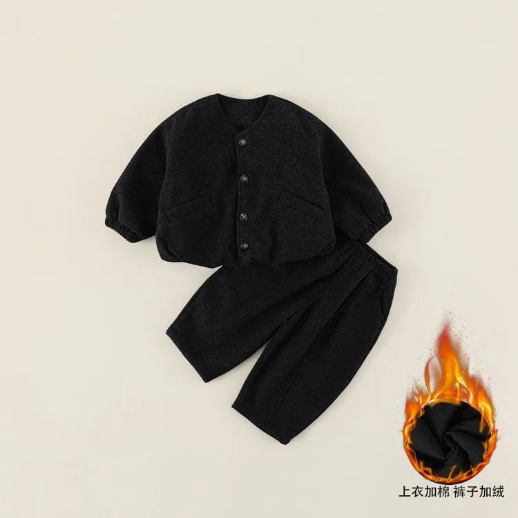 【外套+裤子】儿童套装冬季加绒加棉新款男童韩版洋气小香风两件套