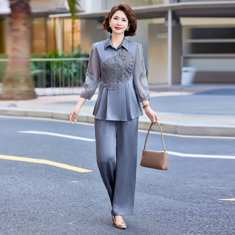 2025高端休闲春季新款两件套时尚优雅减龄洋气气质显瘦中老年套装