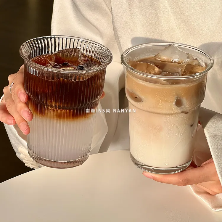 ins风玻璃大容量冰美式咖啡杯台阶反口杯喝水杯简约牛奶杯奶茶杯