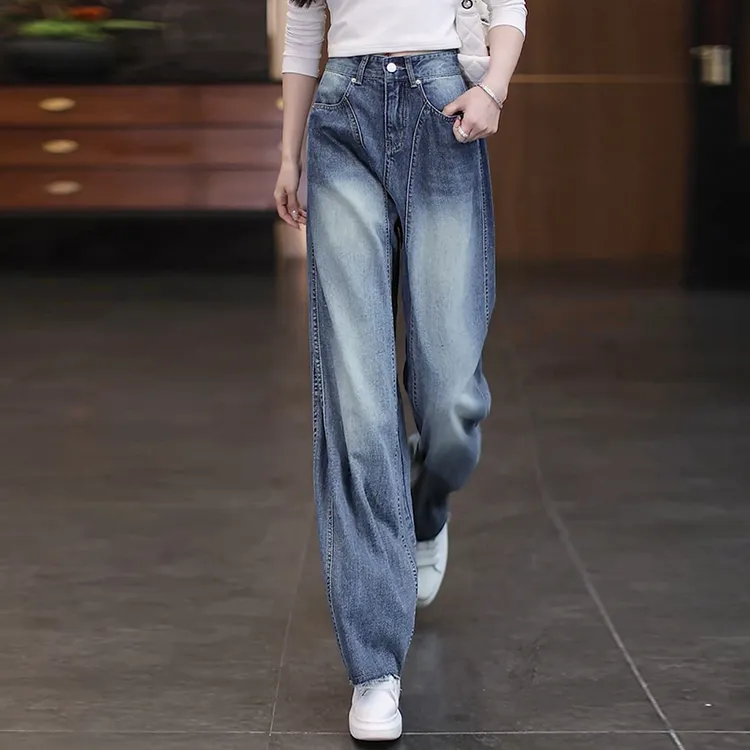 美式复古高街阔腿牛仔裤女2025春秋新款宽松设计感高腰垂感直筒裤