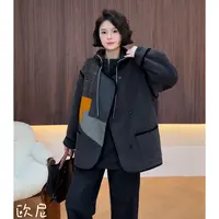 欧尼私服 2025秋季新款复古拼色翻领毛呢外套休闲上衣2509C6230