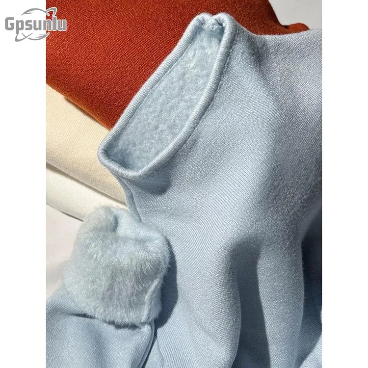 gpsunlu奶蓝色半高领毛衣女款加绒加厚秋冬季保暖针织衫打底上衣