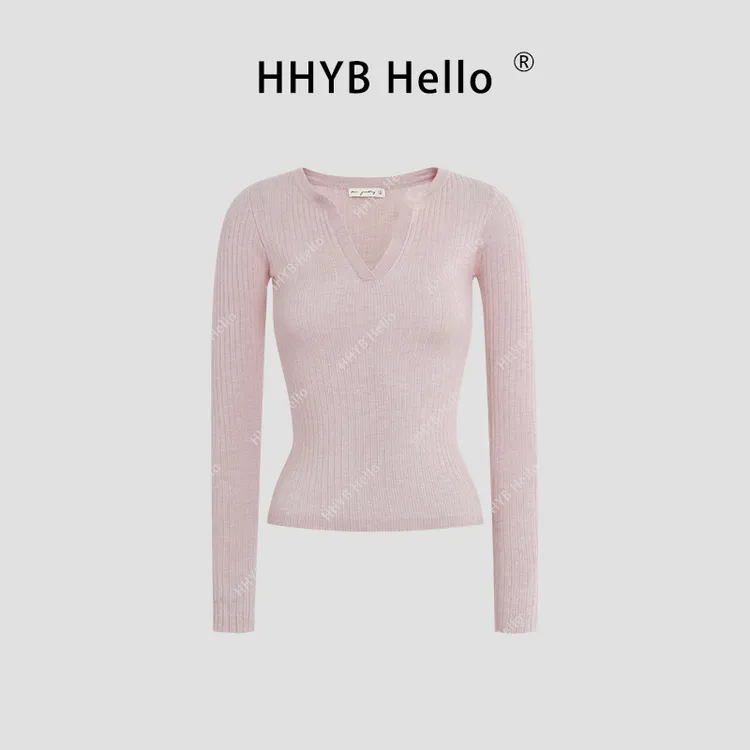 HHYB Hello【2025新款】V领修身内搭针织打底衫独特上衣女M984