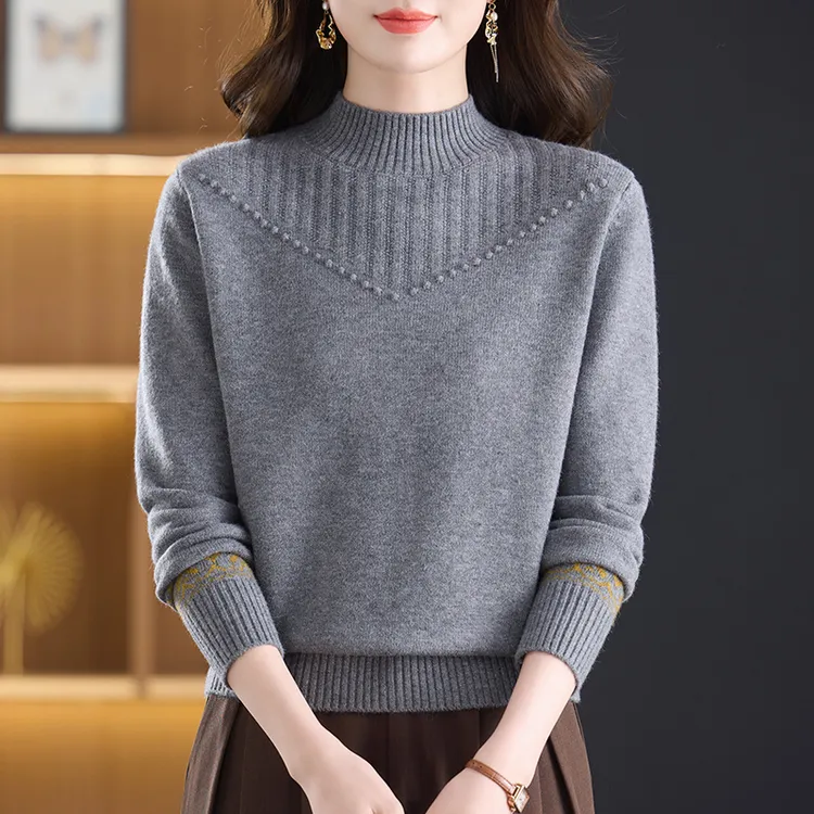 冬季加厚款半高领毛衣女时尚宽松百搭洋气针织长袖厚款打底衫保暖