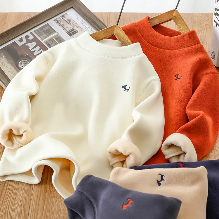 男女童加绒卫衣2025冬季新款儿童加厚一体绒立领打底衫中大童休闲