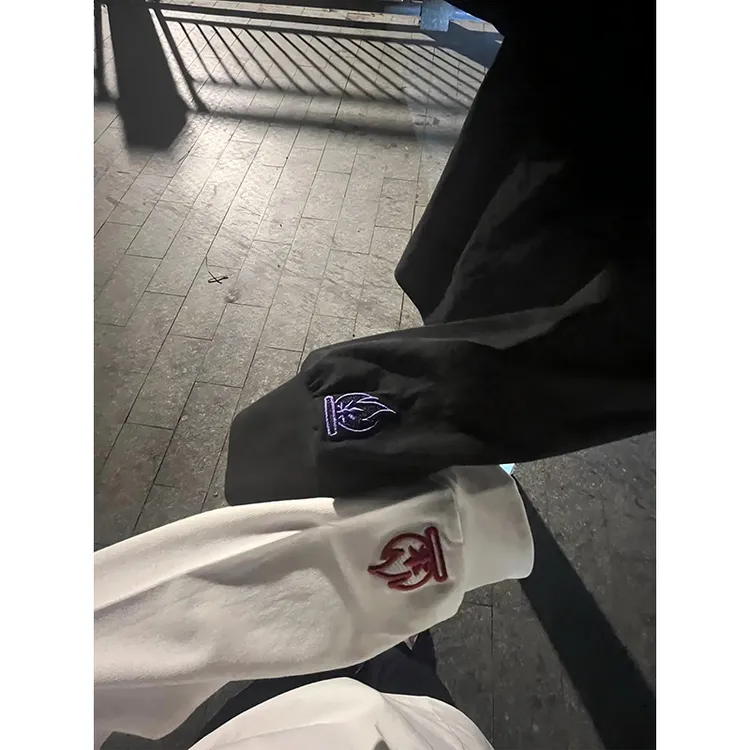 小火苗刺绣设计感卫衣男女秋季美式复古火焰情侣长袖t恤内搭上衣