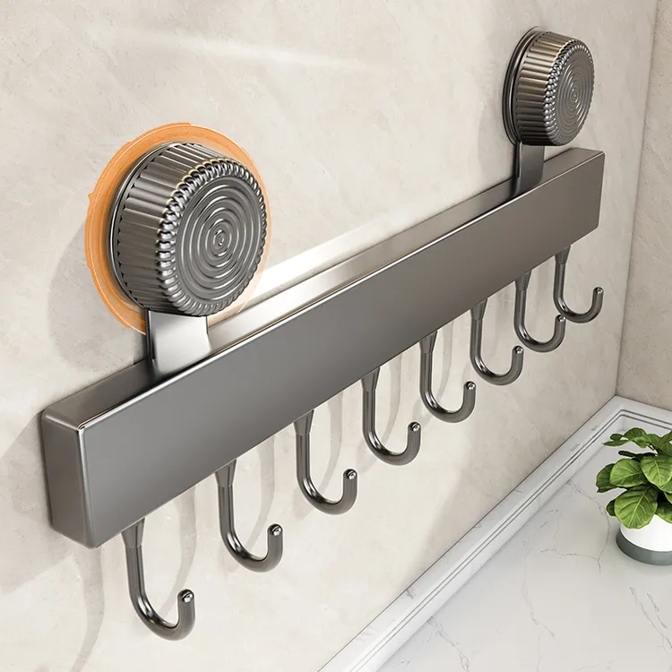 吸盘挂钩厨房免打孔强力承重多功能勺子铲子挂架一排式无痕挂勾架