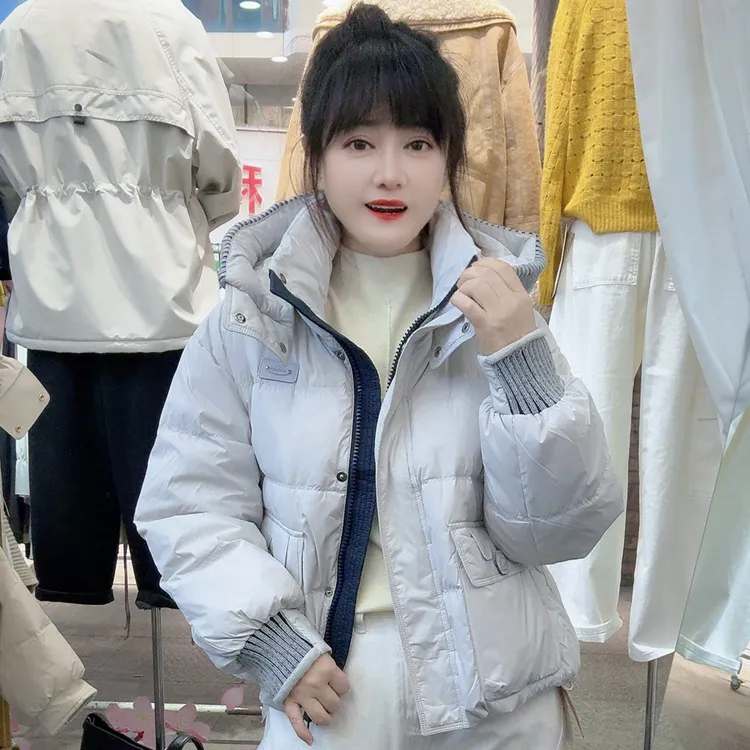 冬季新品可拆卸活帽设计保暖加厚韩版宽松羽绒服女棉衣棉服学院风