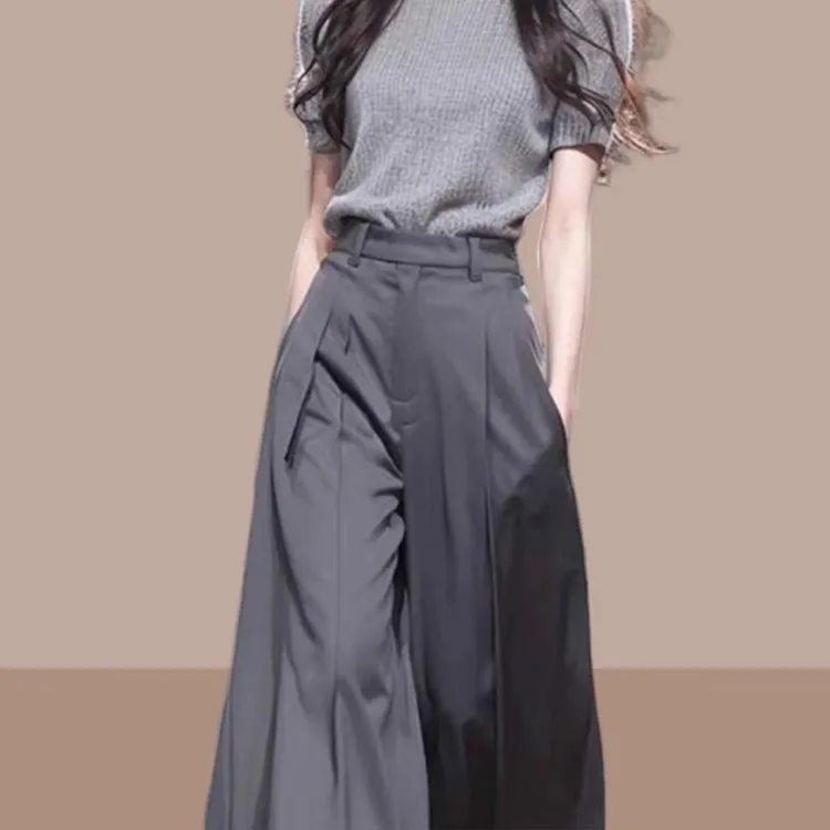 2025年夏季新款女装时髦休闲裤纯色阔腿裤子高级感爆款ins风洋气