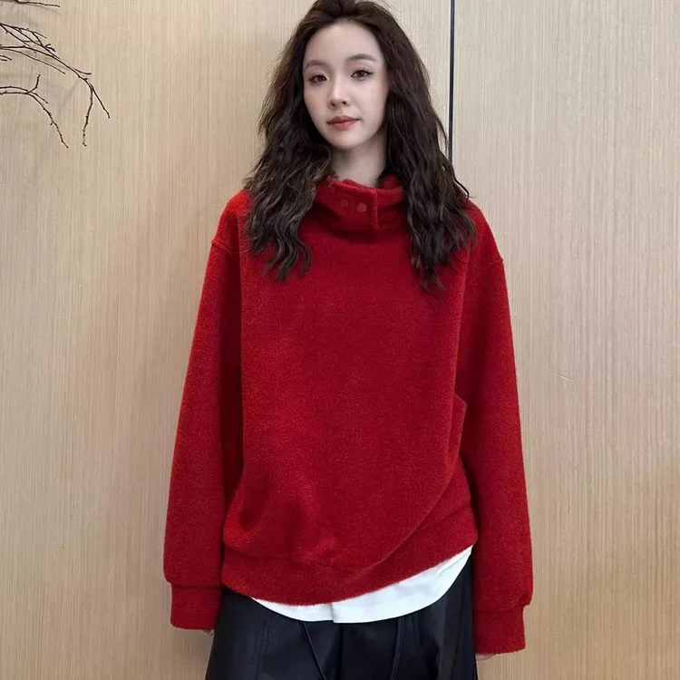 高端欧货冬季新款高级感雪花呢上衣时尚百搭加厚宽松连帽套头卫衣