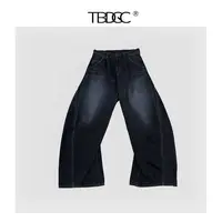 25秋冬 设计师品牌男女同款褶边弯刀牛仔裤