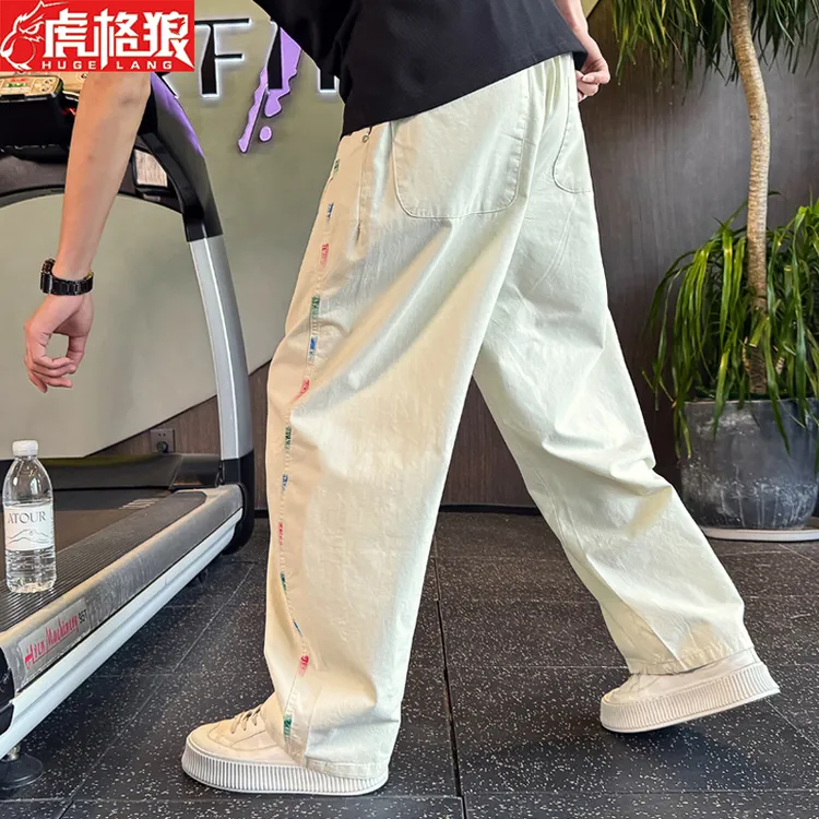 渐变泼墨弯刀休闲裤男士2025夏季薄款设计直筒宽松阔腿潮牌长裤帅