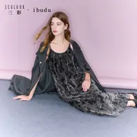 三彩ibudu2025冬季新款雪尼尔印花吊带裙连衣裙长裙女