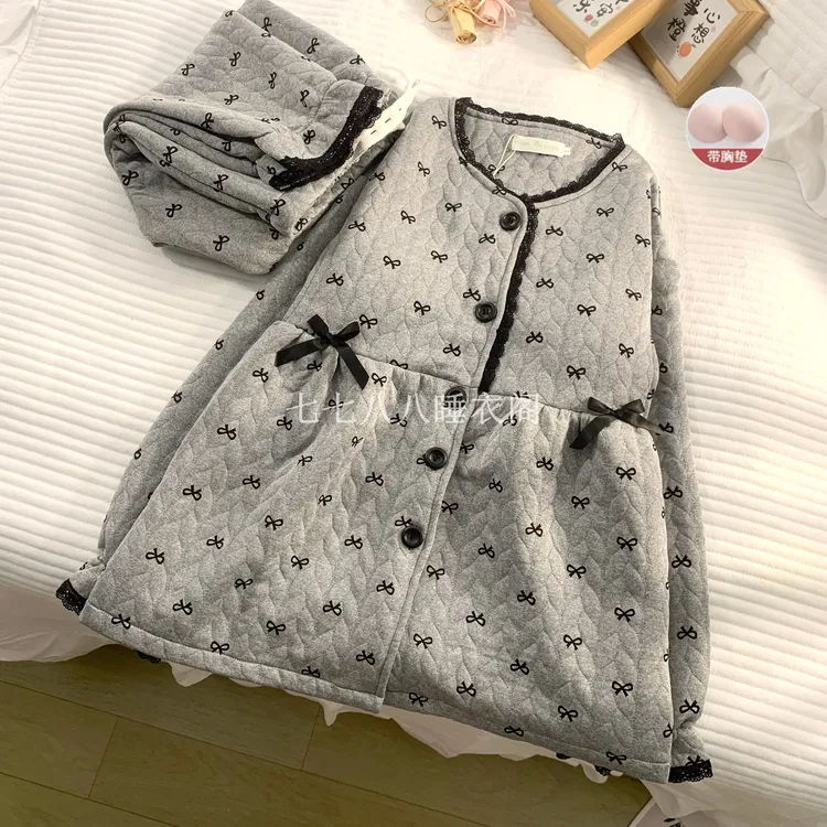 秋季月子服10-11月份产妇带胸垫夹层加厚空气棉孕妇睡衣冬家居服