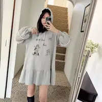 루루가−（撒娇小狗）韩国正品东大门代购秋新款刺绣花边连帽卡通连衣裙