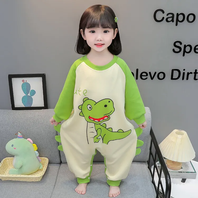儿童纯棉连体睡衣春秋宝宝女孩防踢爬服男女童秋天防着凉连身睡袋
