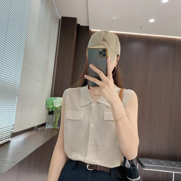 IMFLY金小金自制女装 针织开衫DYW9502夏季透气翻领无袖小衫上衣