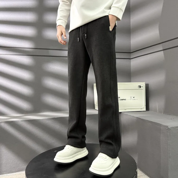 冬季新款男士星空毛呢加绒加厚防寒保暖直筒裤柔软高克重休闲裤