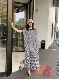 人造棉连衣裙夏季女2025新款法式复古气质宽松慵懒风显瘦棉绸长裙
