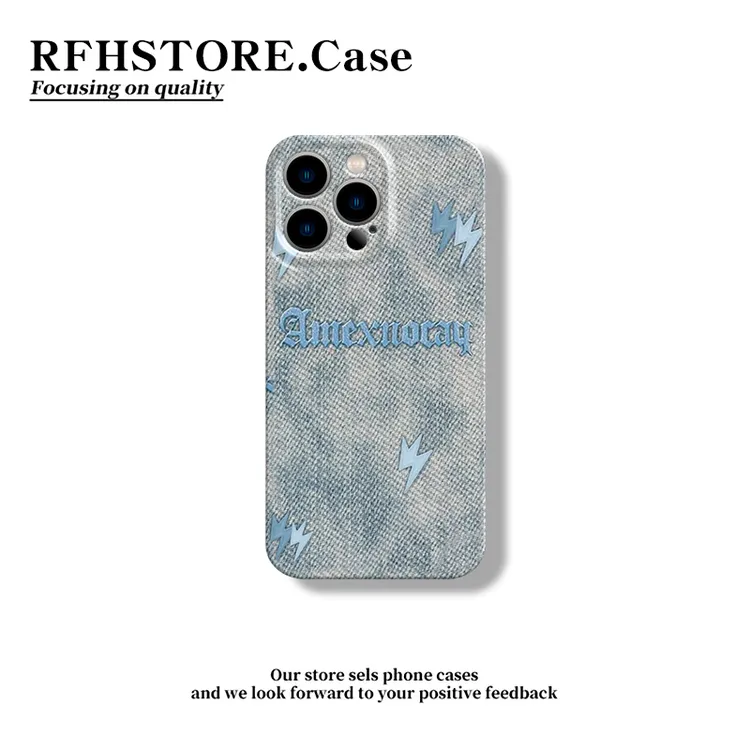 牛仔纹晕染闪电标适用苹果16/15promax菲林壳华为P70vivo小米oppo