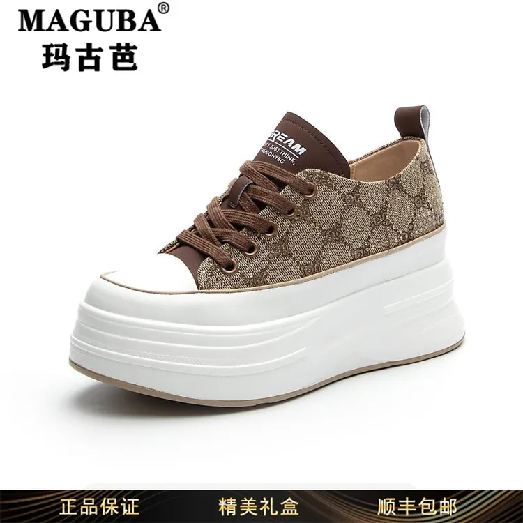 玛古芭女鞋时尚轻奢新款厚底内增高小白鞋女轻便舒适百搭潮流板鞋