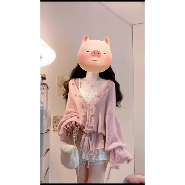 法式温柔风镂空V领抽绳慵懒风显瘦针织上衣女2025早秋氛围感穿搭