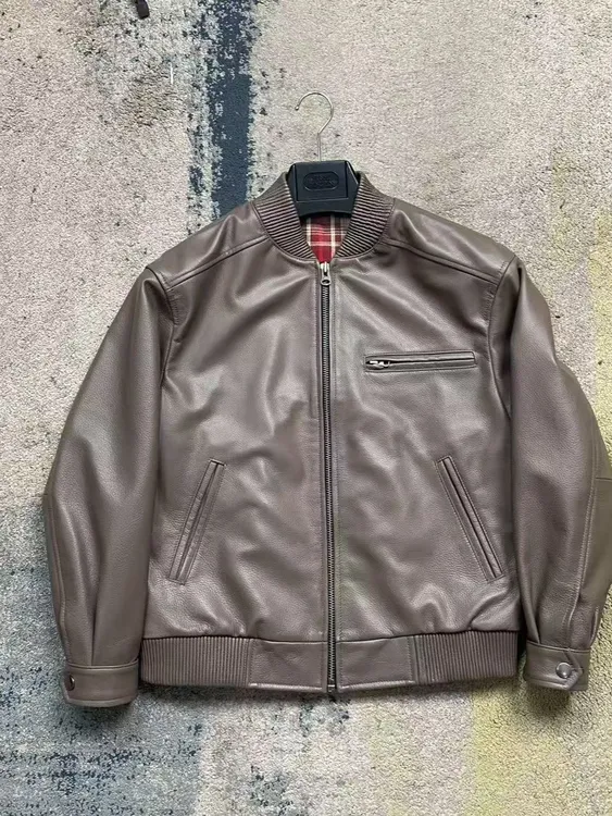 头层牛皮男士棒球领复古港风皮衣宽松休闲阔版皮夹克