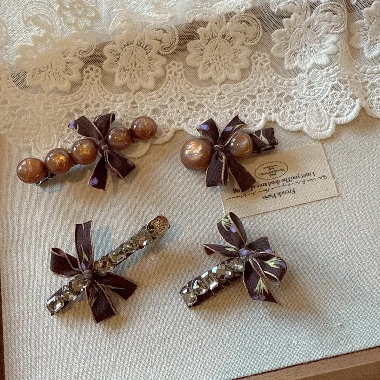 韩式气质布艺结水钻发夹边夹高级感一字夹刘海发卡后脑勺头饰