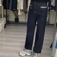 85828翻边印花牛仔裤