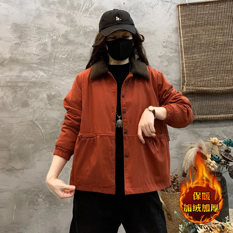 冬季新款加绒加厚水洗棉棉衣女士时尚百搭休闲保暖羊羔毛短款外套