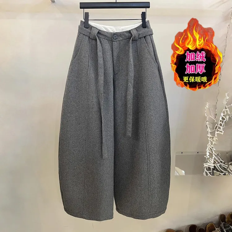 欧货高腰显瘦毛呢直筒休闲裤女秋冬新款宽松简约百搭阔腿九分裤