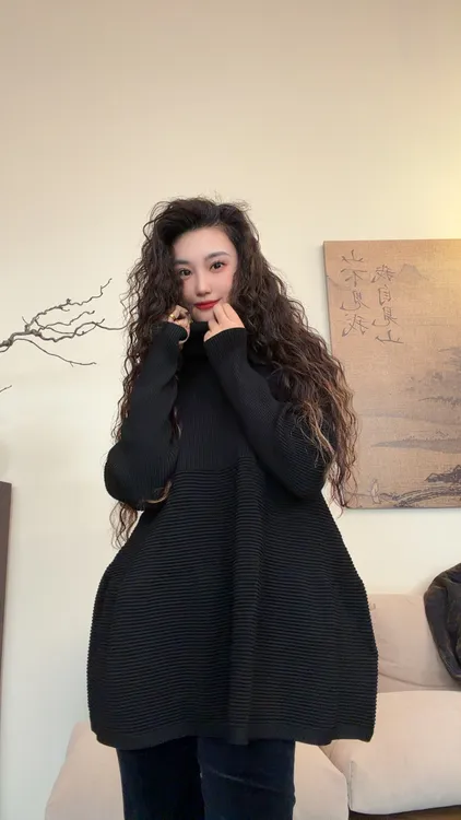 museguhui/木色古汇1845#拼接气质百搭长袖正肩慵懒风宽松打底衫