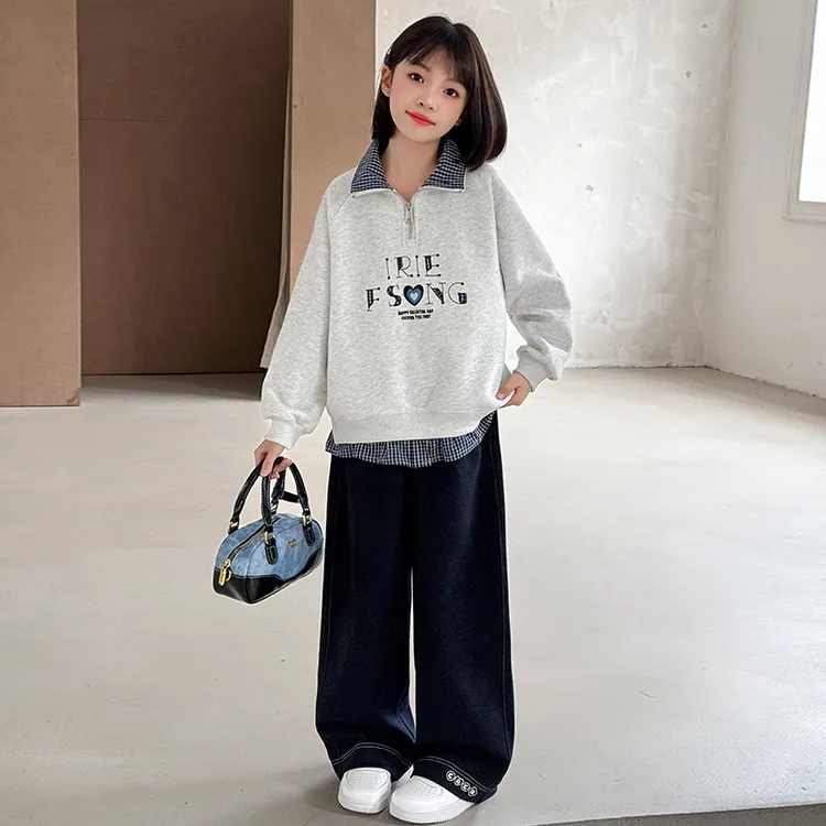 女童秋装套装2025新款女大童学院文艺简约风时尚儿童两件套韩版潮