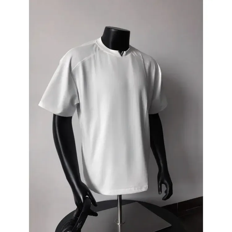 老钱风小v领重磅boxy短袖T恤男夏季美式高街潮牌痞帅内搭五分半袖